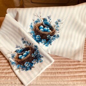 Bluebird Nest Embroidered Towels